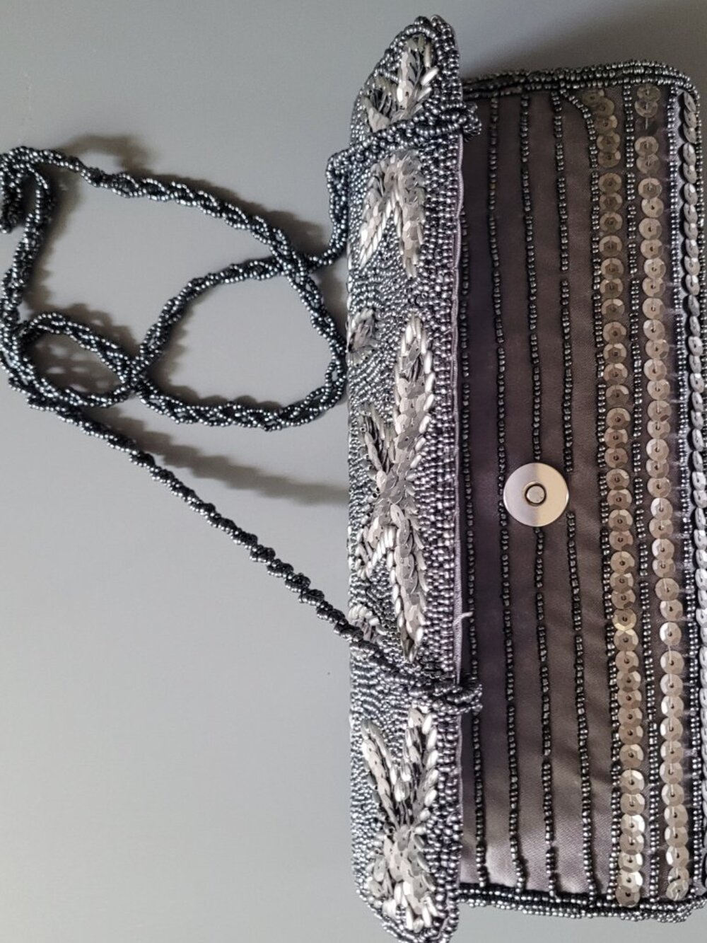 Bijoux Terner Black Silver Beaded Snap Evening Shoulder Bag / Clutch - Picture 4 of 6